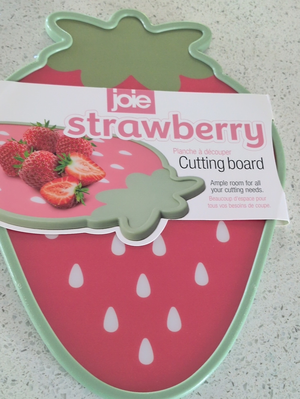 Joie Strawberry-Shaped Cutting Board in Pink with Mint Trim New